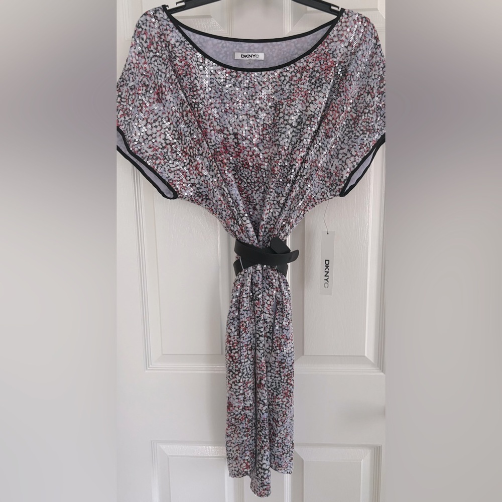 NWT DKNYC SEQUIN BELTED MULTI-COLOR SPARKLE DRESS